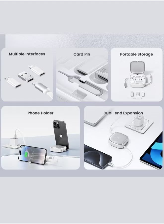 ELTRAZONE 60W USB Travel Charging Cable Organizer Box with Fast Charging Support | 6-in-1 Multi-Port Adapter Kit with Lightning, Type-C, Micro USB Converters | SIM Card Ejector Pin, Cable Storage & Built-in Phone Stand | Portable Travel Accessory - Image 5