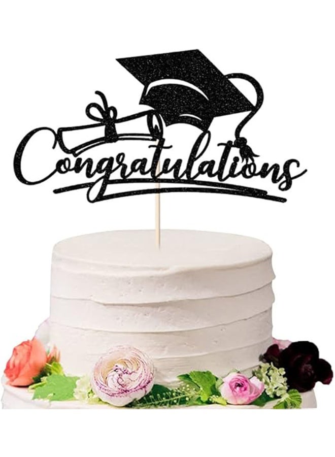Congratulations Graduation Cake Topper, Congrats Grad Cake Decor for Graduation Parties, Successes and Happy Occasions, High School, College and Senior Graduation Party Decorations Supplies, Black - Image 2
