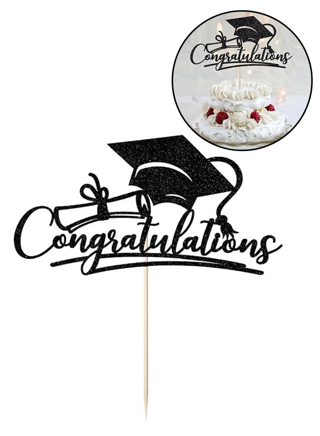 Congratulations Graduation Cake Topper, Congrats Grad Cake Decor for Graduation Parties, Successes and Happy Occasions, High School, College and Senior Graduation Party Decorations Supplies, Black - Image 1