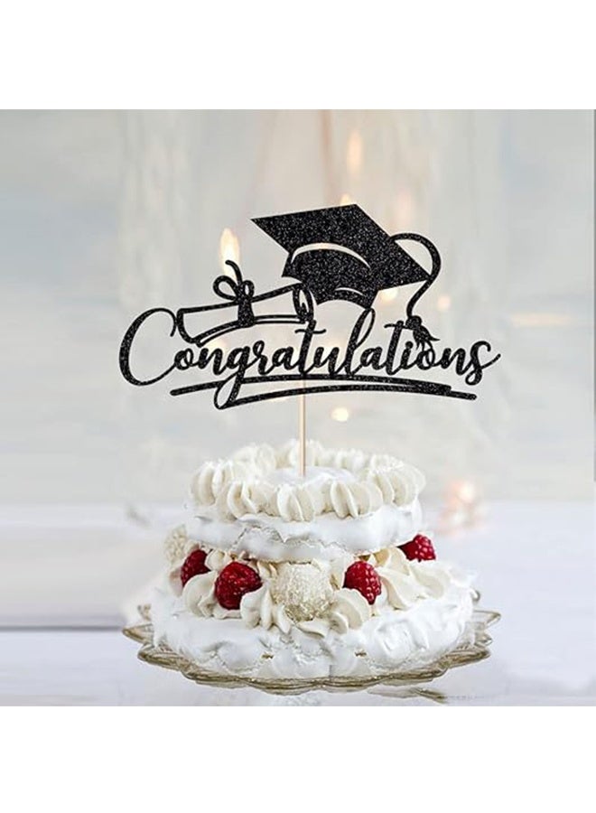 Congratulations Graduation Cake Topper, Congrats Grad Cake Decor for Graduation Parties, Successes and Happy Occasions, High School, College and Senior Graduation Party Decorations Supplies, Black - Image 3