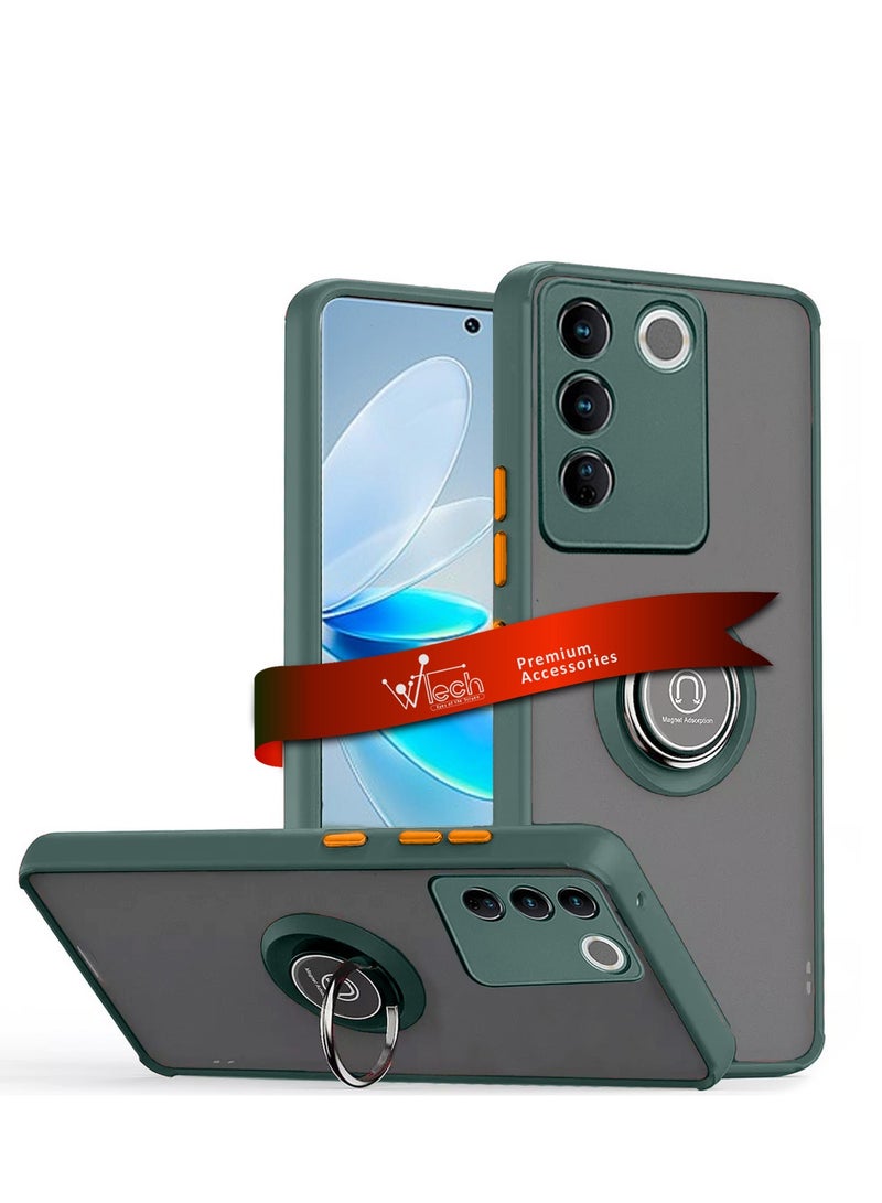 دبليو تيك حامل مغناطيسي مع قبضة إصبع دائرية مع غطاء حديد مدمج لهاتف فيفو V27 5G 2023 أخضر داكن - Image 1