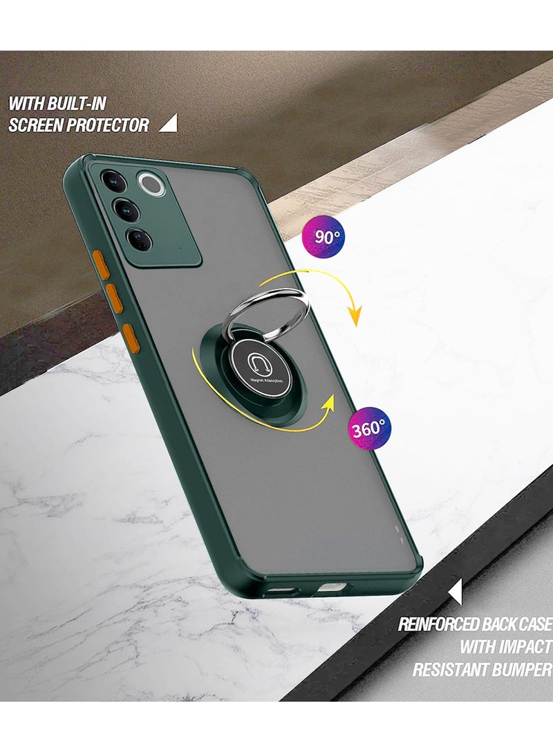 دبليو تيك حامل مغناطيسي مع قبضة إصبع دائرية مع غطاء حديد مدمج لهاتف فيفو V27 5G 2023 أخضر داكن - Image 3