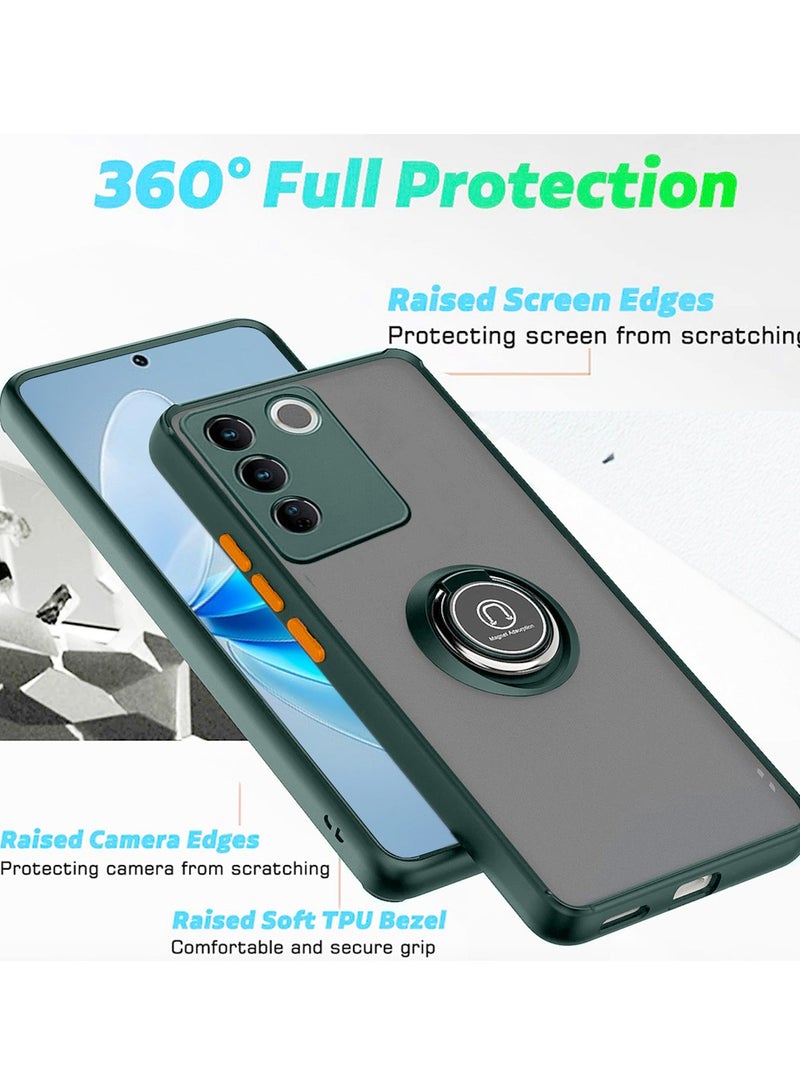 دبليو تيك حامل مغناطيسي مع قبضة إصبع دائرية مع غطاء حديد مدمج لهاتف فيفو V27 5G 2023 أخضر داكن - Image 2