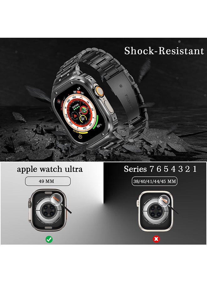 O Ozone Stainless Steel Watch Band with Case For Apple Watch Series 9/8/7 (45mm) Metal Strap and Rugged Protective Bumper Cover for Men - Silver + Gold - Image 2