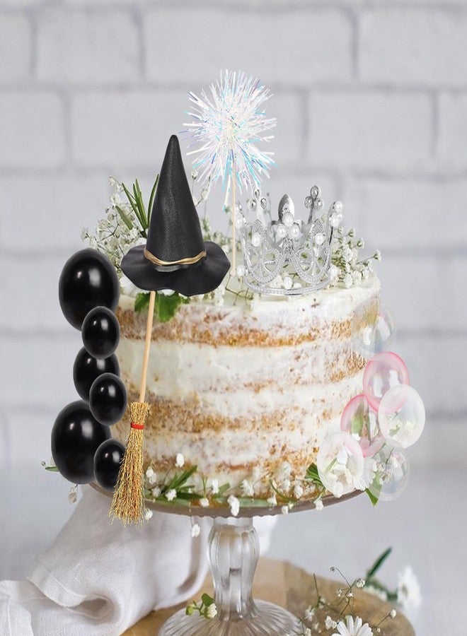Rsstarxi 16 Pack Princess Witch Cake Topper Decorations Magic Crown Witch Hat Broom Cake Pick Black Pink Balloon Cake Decorations for Halloween Baby Shower Birthday Party Cake DIY Decoration - Image 4