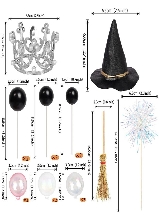 Rsstarxi 16 Pack Princess Witch Cake Topper Decorations Magic Crown Witch Hat Broom Cake Pick Black Pink Balloon Cake Decorations for Halloween Baby Shower Birthday Party Cake DIY Decoration - Image 2