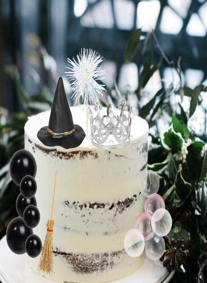 Rsstarxi 16 Pack Princess Witch Cake Topper Decorations Magic Crown Witch Hat Broom Cake Pick Black Pink Balloon Cake Decorations for Halloween Baby Shower Birthday Party Cake DIY Decoration - Image 5