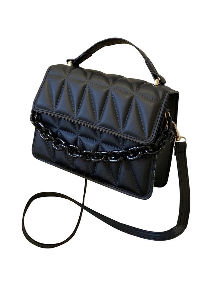 OYOANGLE Women's Quilted PU Leather Square Crossbody Bag Mini Satchel Handbags Fashion Purse Black One-Size - Image 1