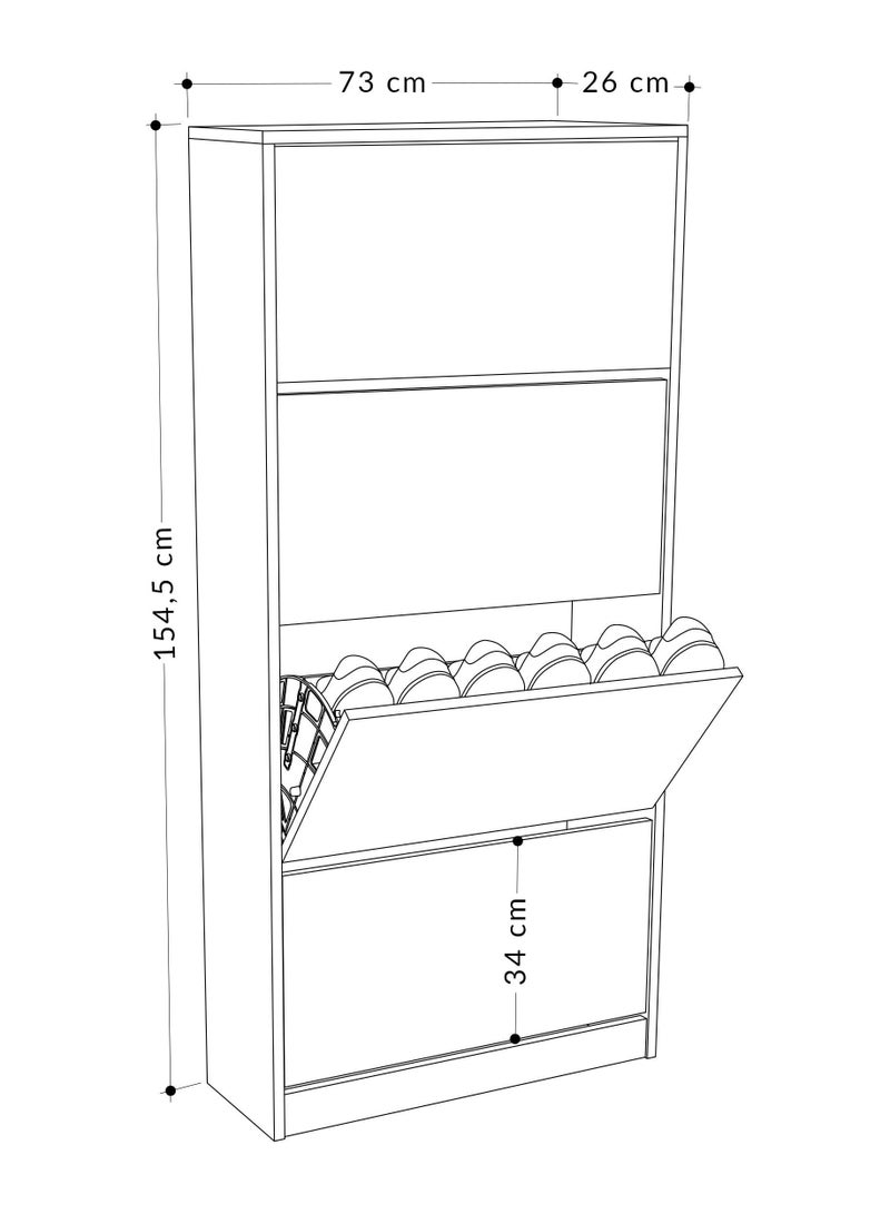 Mourah Home Shoe Cabinet 4 Section  16 Pairs  Entryway Storage Cabient With 1 Door & Open Shelf Shoe Rack For Hallway Bedroom Living Room  26X154.5X73 Cm  Light Mocha  - Image 3