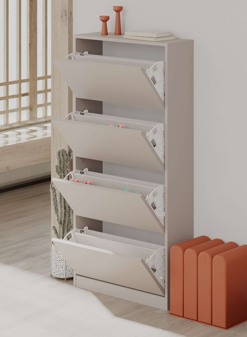 Mourah Home Shoe Cabinet 4 Section  16 Pairs  Entryway Storage Cabient With 1 Door & Open Shelf Shoe Rack For Hallway Bedroom Living Room  26X154.5X73 Cm  Light Mocha  - Image 2