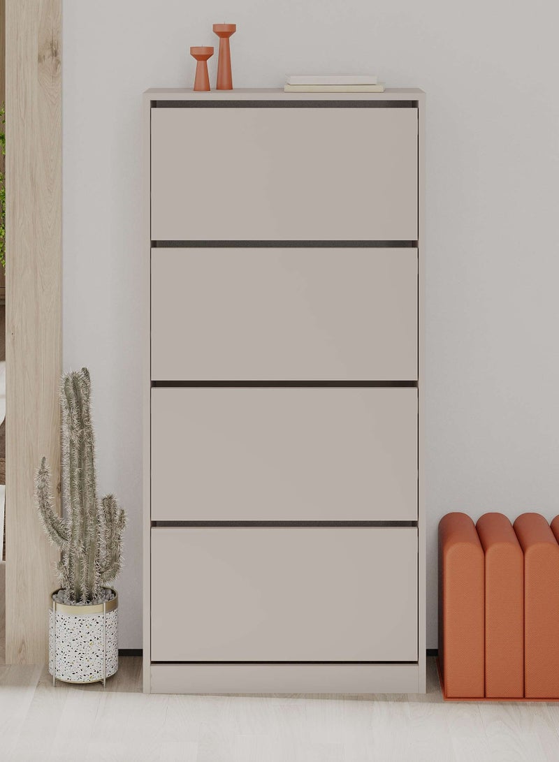 Mourah Home Shoe Cabinet 4 Section  16 Pairs  Entryway Storage Cabient With 1 Door & Open Shelf Shoe Rack For Hallway Bedroom Living Room  26X154.5X73 Cm  Light Mocha  - Image 4