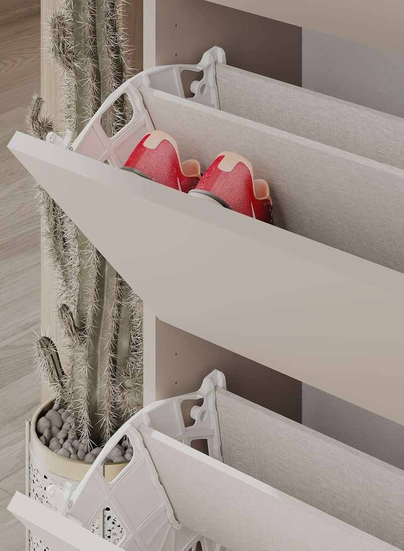 Mourah Home Shoe Cabinet 4 Section  16 Pairs  Entryway Storage Cabient With 1 Door & Open Shelf Shoe Rack For Hallway Bedroom Living Room  26X154.5X73 Cm  Light Mocha  - Image 5