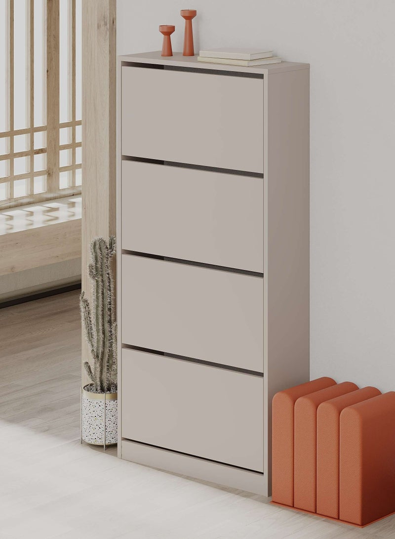 Mourah Home Shoe Cabinet 4 Section  16 Pairs  Entryway Storage Cabient With 1 Door & Open Shelf Shoe Rack For Hallway Bedroom Living Room  26X154.5X73 Cm  Light Mocha  - Image 1