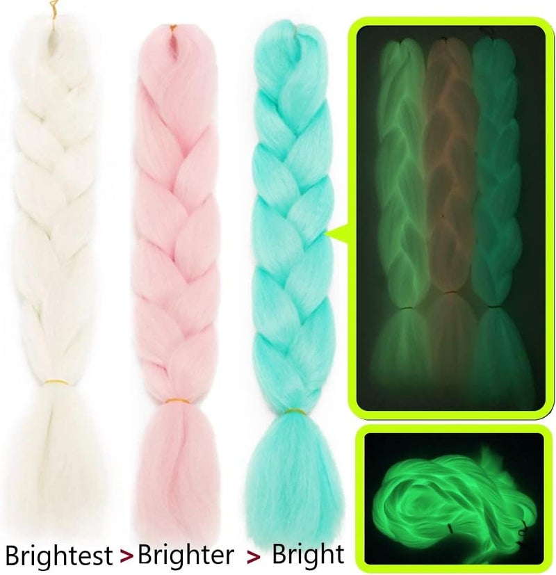 KARLOR Braids Extensions Glow in the Night Fluorescent Braids Synthetic Hair Extensions Jumbo Braids Hair Braiding Hair Kanekalon Braiding Hair for Crochet Twist Braiding Hair (60cm,light green) - Image 3