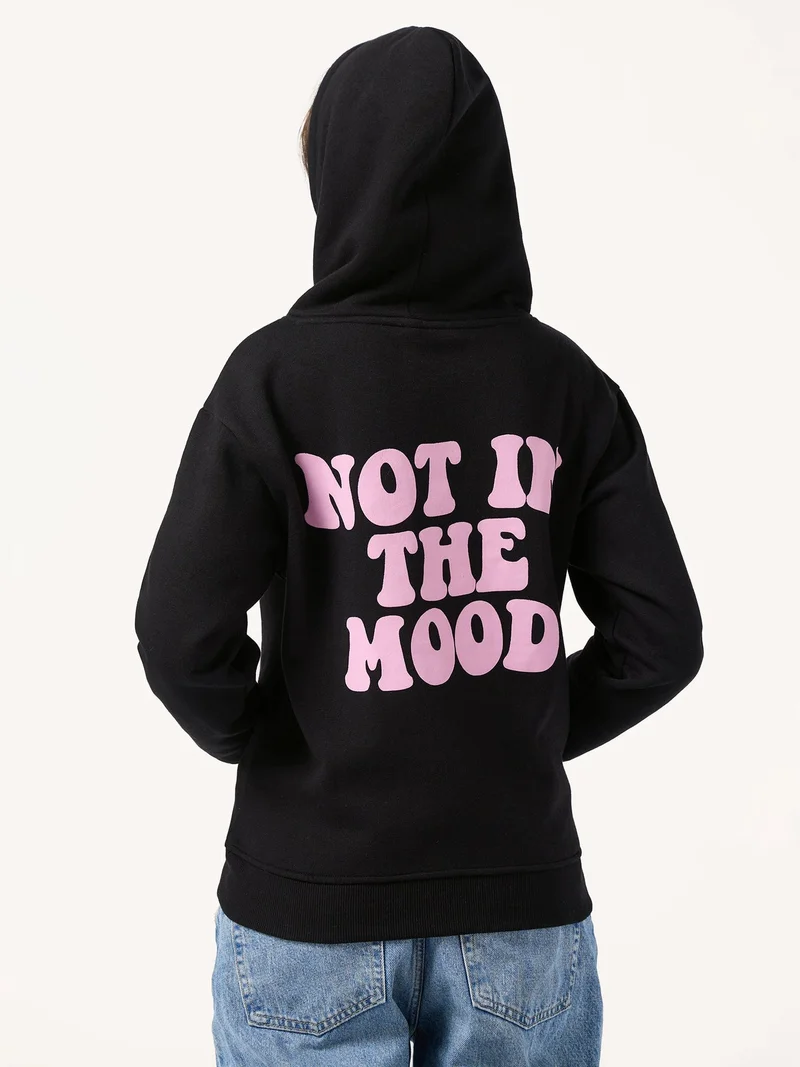 Outzidr  Black Back Bold Graphic Hooded Fleece Sweatshirt for Women | Best Price UAE