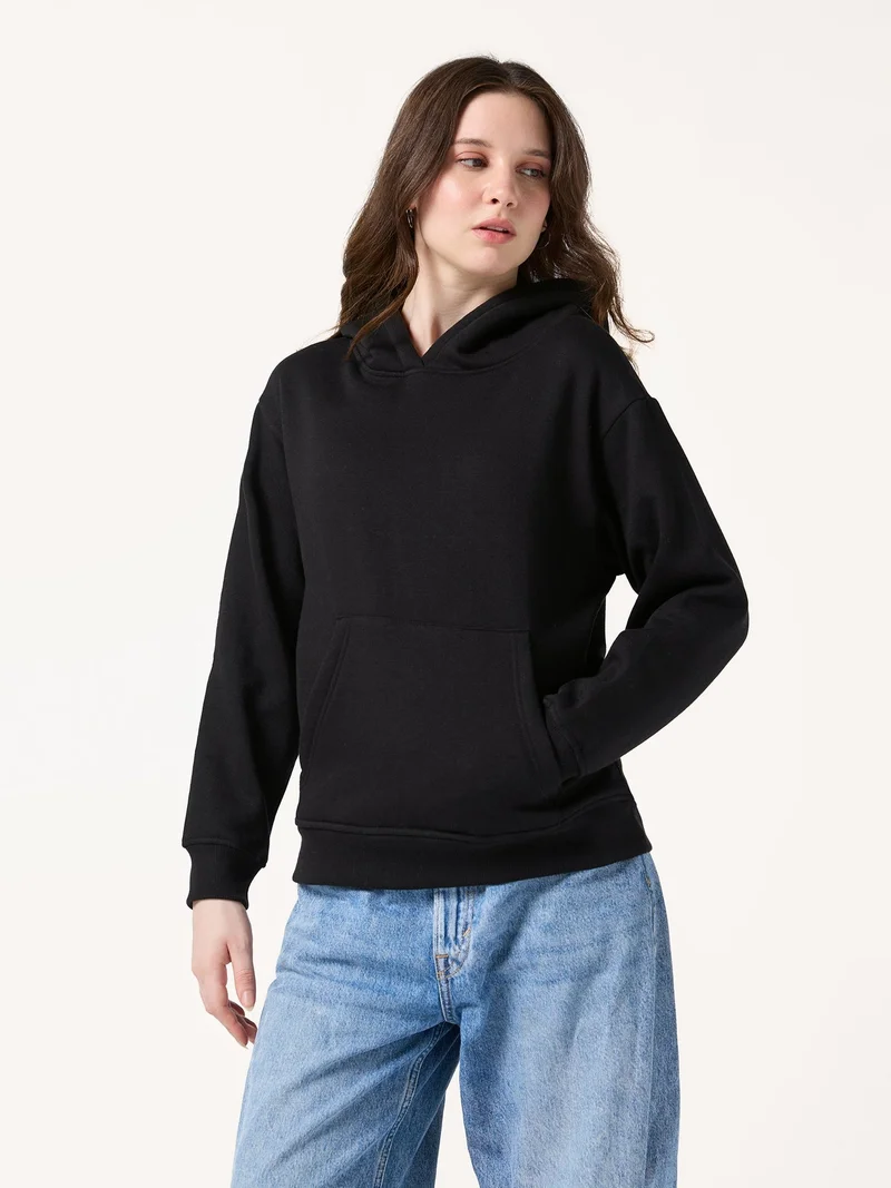 Outzidr  Black Back Bold Graphic Hooded Fleece Sweatshirt for Women | Best Price UAE