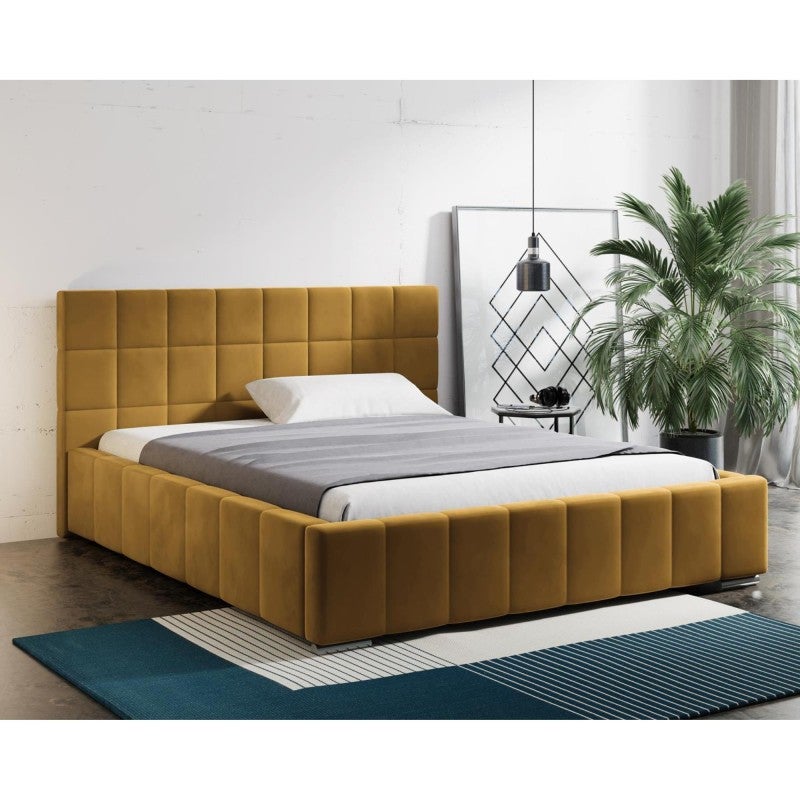 الزخارف للمفروشات سرير مودرن مُنجّد بقماش فيلفيت – دبل 120×200 سم – أصفر مستردة – لوح أمامي مبطن مودرن - Image 4