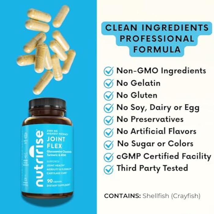 NutriRise Glucosamine Chondroitin Quercetin & MSM with Turmeric Curcumin 2100mg Triple Strength Joint Support Supplement for Women & Men with Boswellia & Bromelain, Gluten Free, Non GMO, 90 Count - Image 4