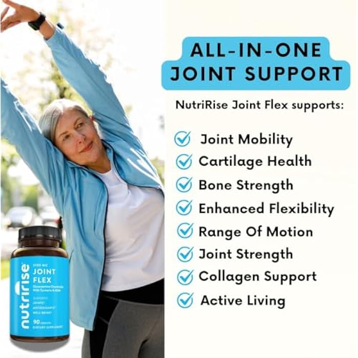NutriRise Glucosamine Chondroitin Quercetin & MSM with Turmeric Curcumin 2100mg Triple Strength Joint Support Supplement for Women & Men with Boswellia & Bromelain, Gluten Free, Non GMO, 90 Count - Image 3