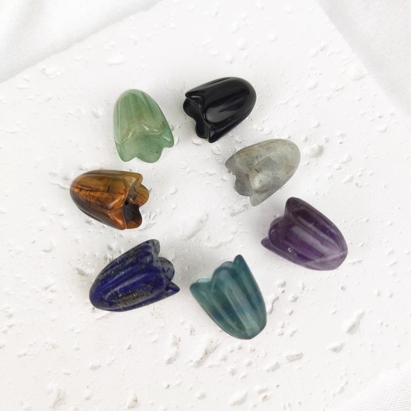 Natural Crystal Carved Tulip Bare Stone Pendant Green East Mausoleum Semi-Precious Stone Diy Bracelet Accessories - Image 1