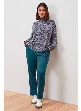 Tchibo Women High Neck Long Sleeve Allover Printed Blouse, Blue Combo  - Image 1
