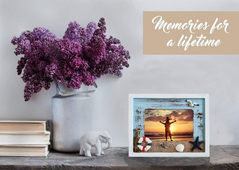 MUAMAX Beach Picture Frames 4 x 6 Ocean Photo Frame 4 by 6 Distressed Wooden Weathered Frames Coastal Frames Nautical Photo Stand Kids Gifts - Image 4