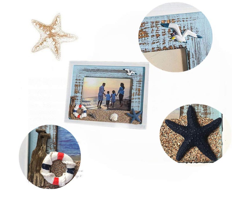 MUAMAX Beach Picture Frames 4 x 6 Ocean Photo Frame 4 by 6 Distressed Wooden Weathered Frames Coastal Frames Nautical Photo Stand Kids Gifts - Image 3