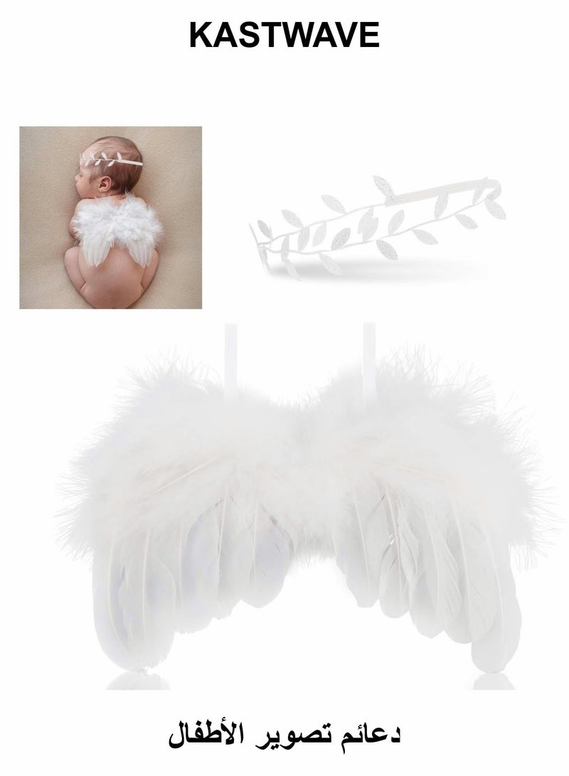 KASTWAVE Newborn Baby Photography Prop Outfits Feather Wings with Headband Set - Image 1