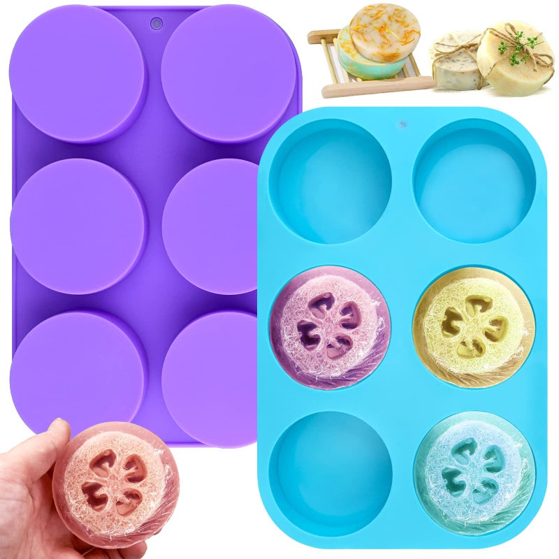 Sakolla 4oz Round Silicone Soap Molds 315 Cylindrical Soap Molds for Loofah Soap Bath Bombs Steamer Lotion Bars Set of 2 - Image 1