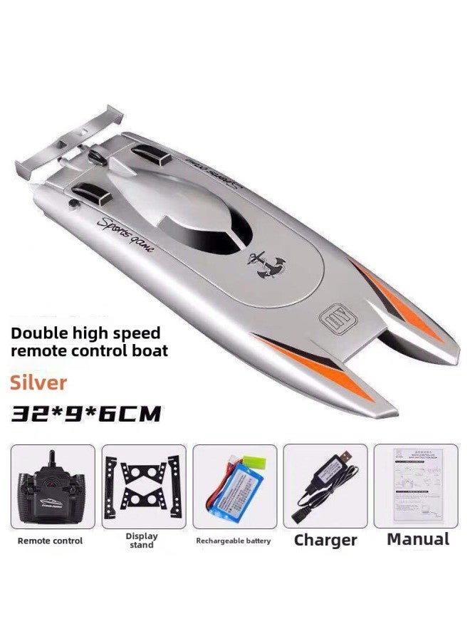 Remote Control Boat Speedboat High Speed Electric Children's Day Gift Toy Boy Ship Wireless Large Waterproof Model-Colour:Noble Silver (dual Motor) Speed 30km-Specification:One Set Of Batteries (lasts 30 Minutes)  - Image 1