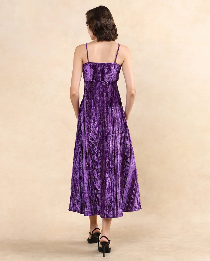 Rareism Women's Velvet Strap Flared Dress