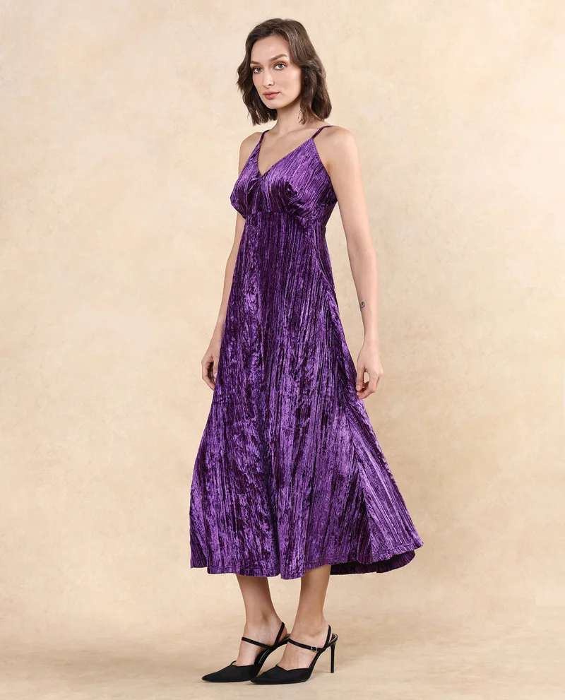 Rareism Women's Velvet Strap Flared Dress