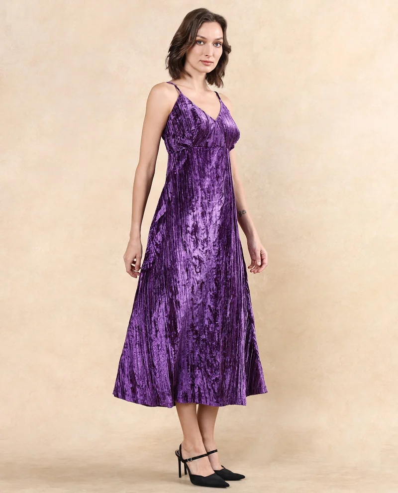 Rareism Women's Velvet Strap Flared Dress