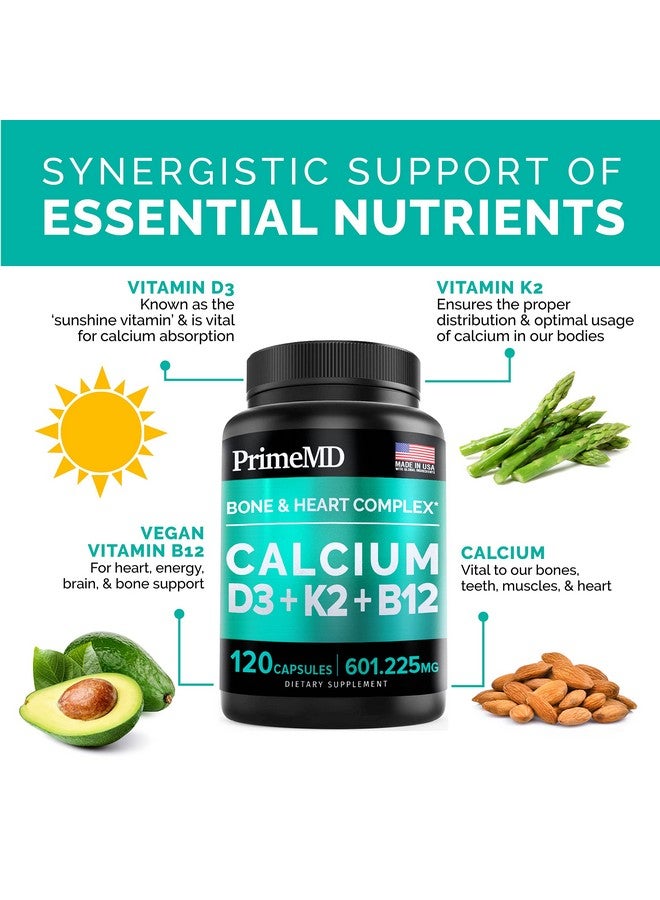 PrimeMD 4In1 Calcium 600 Mg With Vitamin D3 K2 B12 Vitamin D3 K2 5000 Iu Supplement For Heart Bone & Immune Support Calcium Supplements For Women & Men Glutenfree Nongmo Vegan Friendly(120 Count) - Image 5