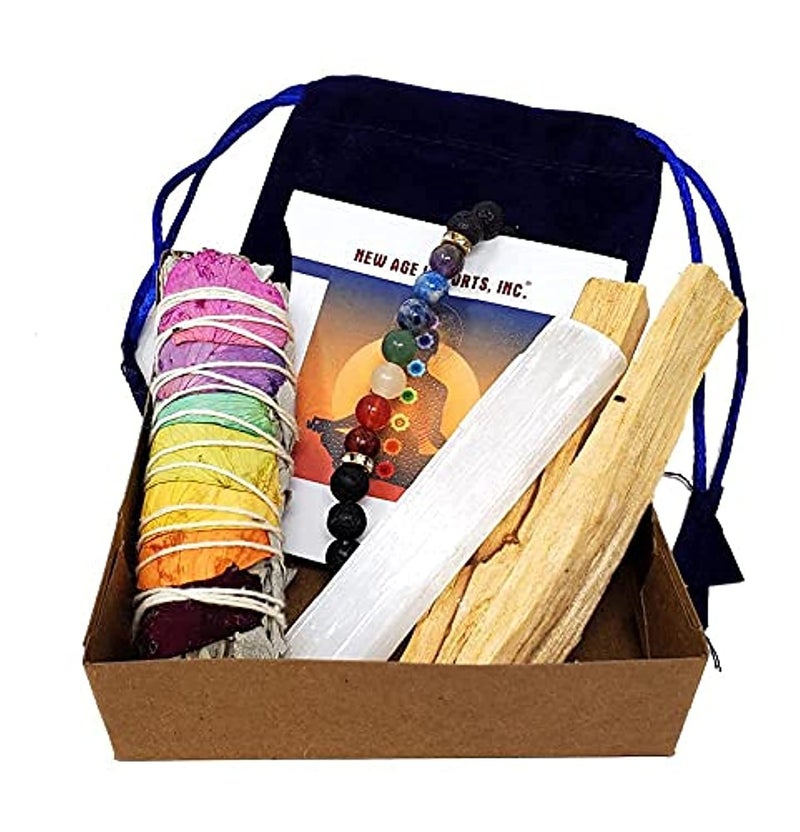New Age Imports, Inc. Chakra Balancing Kit  Smudging White Sage  Palo Santo Kits by New Age Imports Inc  Use for Home Cleansing Protection Fragrance Meditation Smudging Rituals  Ceremonies