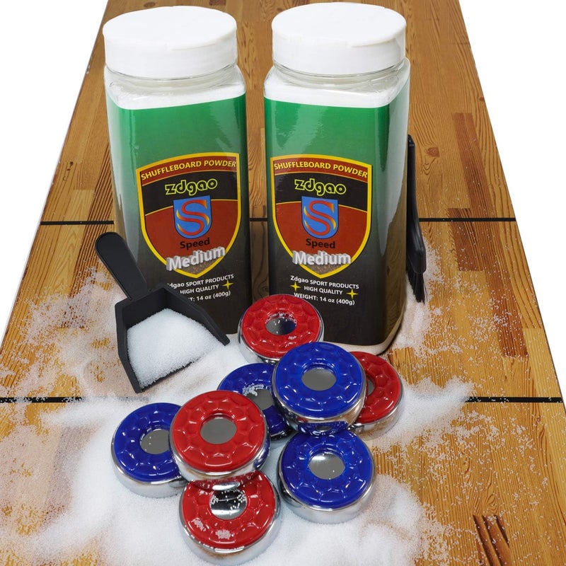YDDS Shuffleboard Pucks w/ 2 Cans Shuffleboard Wax, Mini Dustpan and Brush for Shuffleboard Table, Complete Shuffleboard Accessories Bundle - Image 1