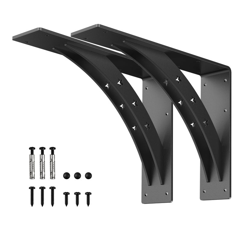 PICESA Heavy Duty Shelf Bracketsmax Load 900 LBSPremium Alloy Metal Mantel Brackets Set of 2 Fireplace Mantel Brackets Countertop Support Brackets Matte Black 16 inch x 12 inch