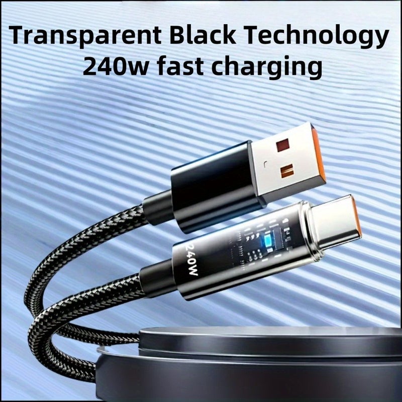 كابل USB-C للشحن السريع بقدرة 240 واط، مزامنة فائقة السرعة للبيانات، متوافق مع سامسونج وشياومي وهواوي وهونور، يعرض بشاشة LED، طوله 100 سم (39.37 بوصة)، عبوة من قطعتين، مناسب لأجهزة الكمبيوتر المحمولة واللابتوب. - Image 1