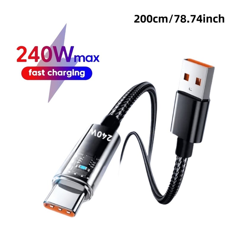 كابل USB-C للشحن السريع بقدرة 240 واط، مزامنة فائقة السرعة للبيانات، متوافق مع سامسونج وشياومي وهواوي وهونور، يعرض بشاشة LED، طوله 100 سم (39.37 بوصة)، عبوة من قطعتين، مناسب لأجهزة الكمبيوتر المحمولة واللابتوب. - Image 5