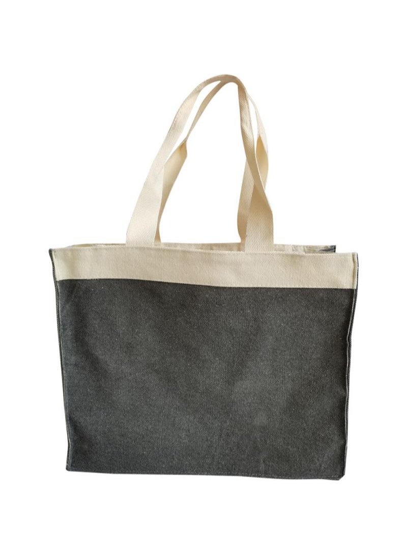 Bookstore Graphic Tote Bag, Grey with Cream Handles - Image 1