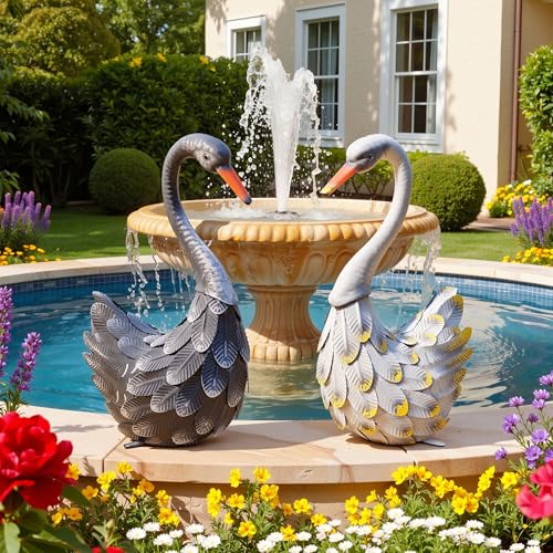 Ultym 19" Large Swan Statue Set of 2, Handcrafted Lifelike Swan Sculptures Decor with Secure Stakes, Weatherproof Metal Yard Art for Outdoor Indoor Decor, Ideal Gift for Mother's Day/Weddings - Image 2