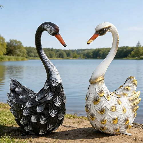 Ultym 19" Large Swan Statue Set of 2, Handcrafted Lifelike Swan Sculptures Decor with Secure Stakes, Weatherproof Metal Yard Art for Outdoor Indoor Decor, Ideal Gift for Mother's Day/Weddings - Image 3