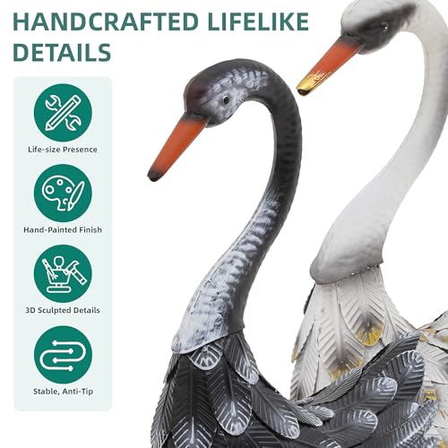 Ultym 19" Large Swan Statue Set of 2, Handcrafted Lifelike Swan Sculptures Decor with Secure Stakes, Weatherproof Metal Yard Art for Outdoor Indoor Decor, Ideal Gift for Mother's Day/Weddings - Image 4