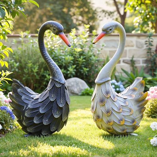 Ultym 19" Large Swan Statue Set of 2, Handcrafted Lifelike Swan Sculptures Decor with Secure Stakes, Weatherproof Metal Yard Art for Outdoor Indoor Decor, Ideal Gift for Mother's Day/Weddings - Image 1