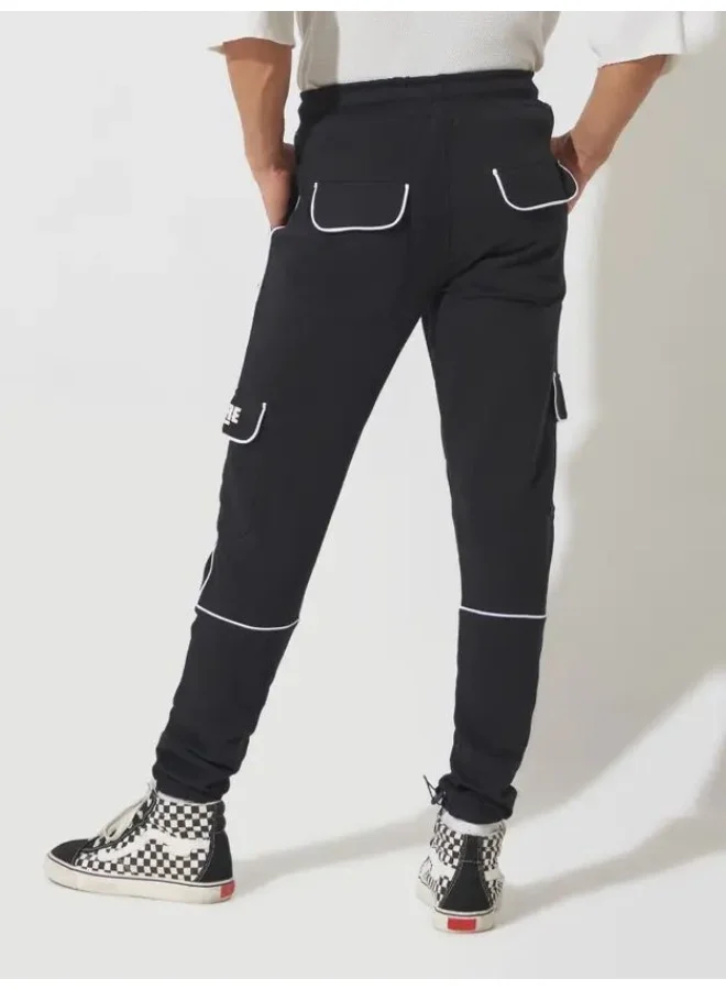 Maniac  Maniac Mens Printed Black and White Cotton Slim Fit Cargo Pant for Men | Best Price UAE