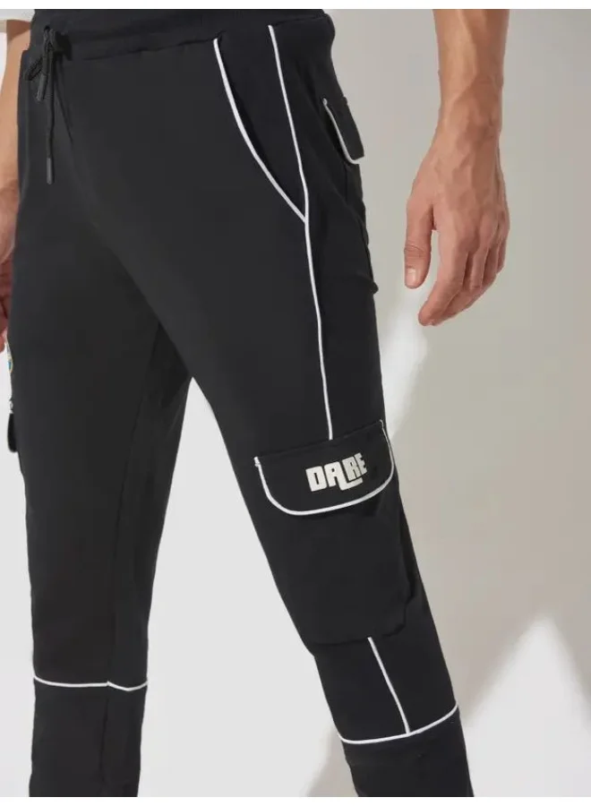 Maniac  Maniac Mens Printed Black and White Cotton Slim Fit Cargo Pant for Men | Best Price UAE