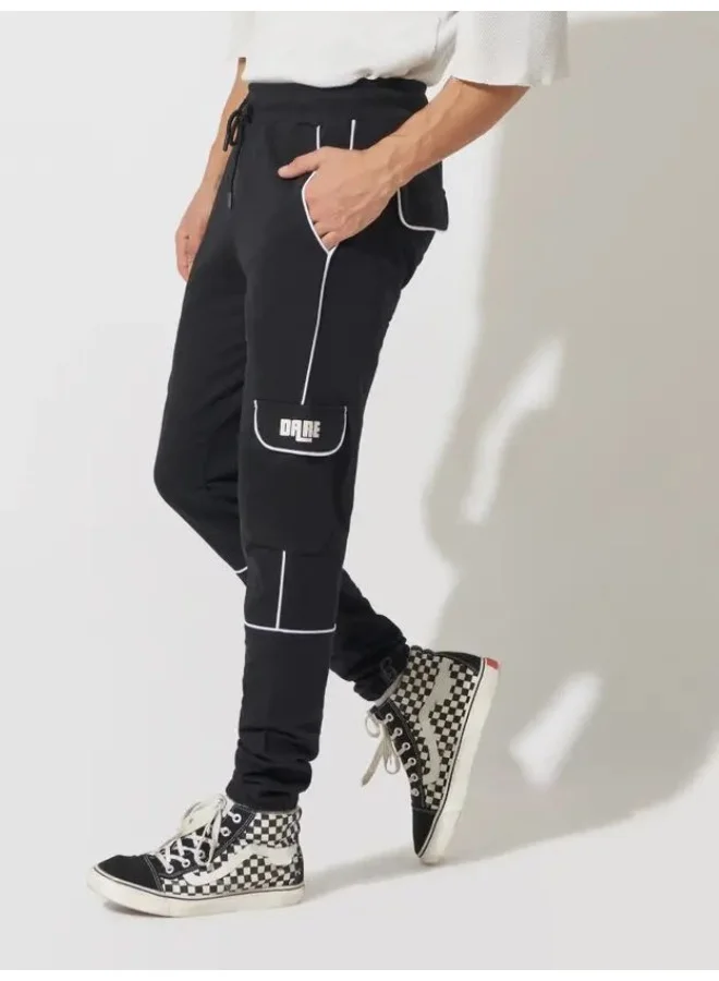 مانياك بنطلون كارغو رجالي ضيق بطبعة أبيض وأسود قطن مانياك