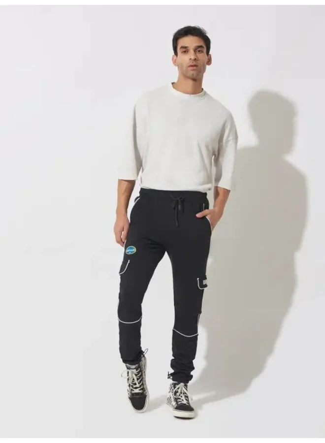 Maniac  Maniac Mens Printed Black and White Cotton Slim Fit Cargo Pant for Men | Best Price UAE