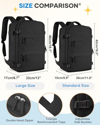 coofay Large Black Travel Backpack For Women Men Airline Approved Carry On Backpack Flight Approved Waterproof Sports Luggage Backpacks Casual Daypack Small Hiking Backpacks - Image 4