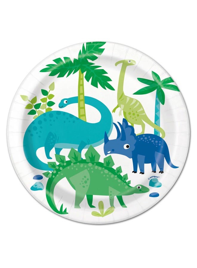 Saguaro Acres Blue & Green Dinosaur 7 Inch Dessert Paper Plates - Serves 24, Birthday - Image 1